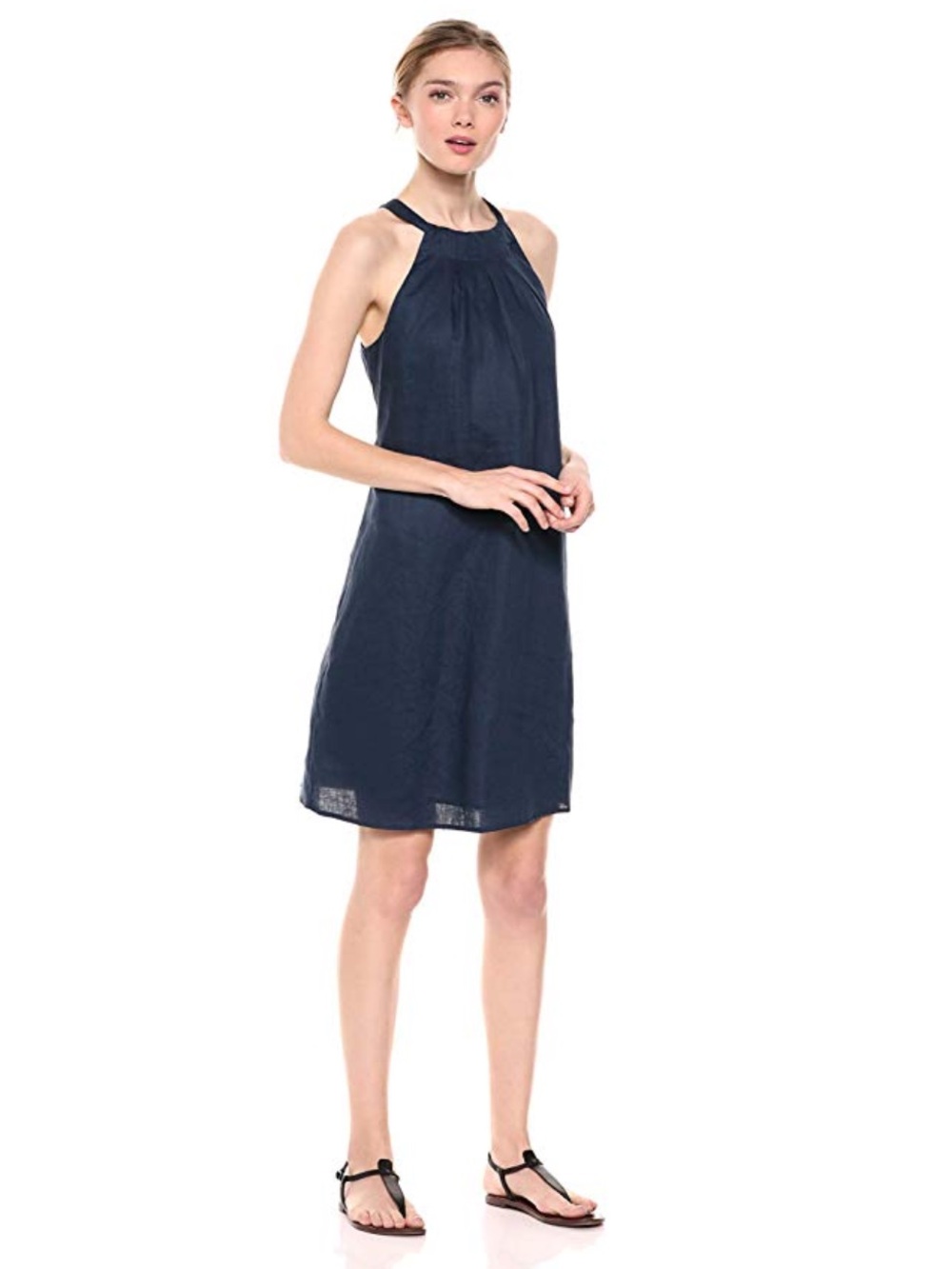 28 Palms 100% Linen Dress Size L Navy Prep Coastal‎ Beach Summer